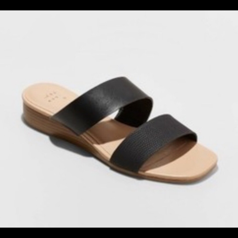 A New Day Faux Snakeskin Black Wedge Slides Slides